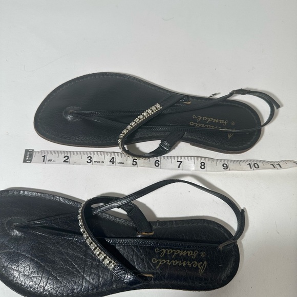 Black Sandals with Rhinestone Embellished Strap and Flat Sole - Picture 8 of 8